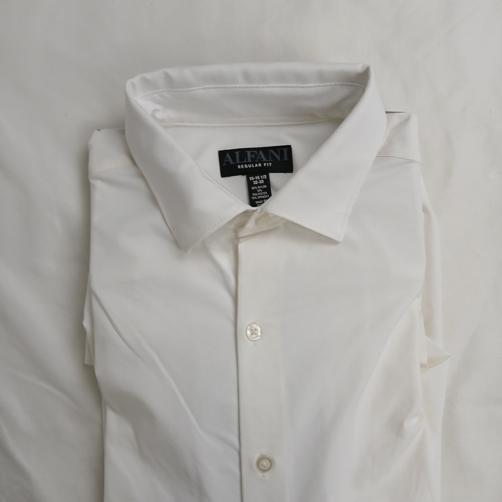 Alfani Men's White Regular Fit Dress Shirt 15-15.5 32-33 Stretch Performance